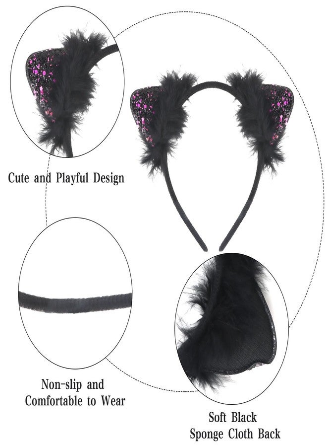 ANBALA Cat Ears Headband for Women Black Cat Ears Headbands Furry Black Ears Headbands - Image 3