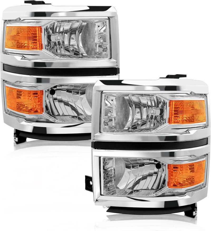 AXLAHA Headlight Assembly for 2014-2015 Chevy Silverado 1500 - Halogen Chrome Housing Replacement Pair - Image 1