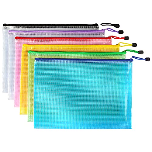 Hutou 6 Pack Mesh Zipper Pouch Bags, Waterproof Zipper Pouch Zip File Folders for Organization School Office Supplies Travel Storage Bags (Colorful) - Image 1