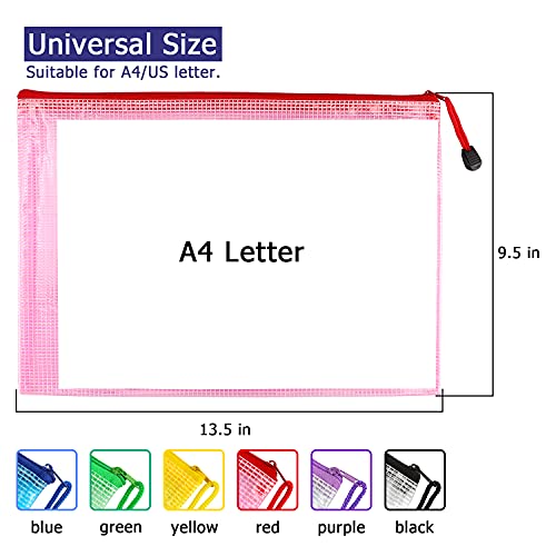 Hutou 6 Pack Mesh Zipper Pouch Bags, Waterproof Zipper Pouch Zip File Folders for Organization School Office Supplies Travel Storage Bags (Colorful) - Image 3