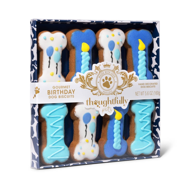 Thoughtfully Pets, Blue Dog Birthday Cookie Gift Set, Hand Decorated Crunchy Dog Treats in Bone Shapes, Great for Birthdays, Set of 8 - Image 4