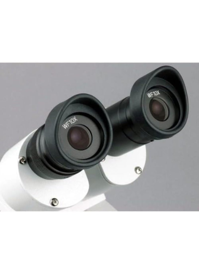 AmScope AmScope SE305RPZ Forward Binocular Stereo Microscope WF10x and WF20x Eyepieces 10X60X Magnification 1X and 3X Objectives Upper and Lower Halogen Light Source Pillar Stand 120V  White  - Image 5
