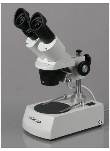 AmScope AmScope SE305RPZ Forward Binocular Stereo Microscope WF10x and WF20x Eyepieces 10X60X Magnification 1X and 3X Objectives Upper and Lower Halogen Light Source Pillar Stand 120V  White  - Image 2