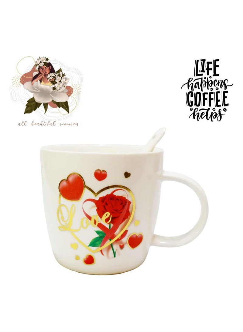 موبكوس كوب موبكوس لوف هدية مع رصاص وملعقة، كوب قهوة، كوب للزوج، كوب للصديقة، كوب للصديق. - Image 2