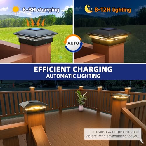 APONUO 12 Pack Fence Post Solar Lights, 2 Modes(Warm/Cool Light) Outdoor Waterproof 4x4 Post Solar Lights, Solar Powered Garden, Patio, Deck Decor for 4x4, 5x5, 5.5x5.5 Wood & Vinyl Posts, Black - Image 3