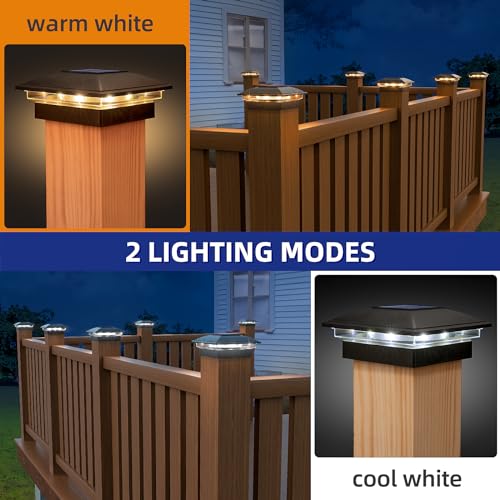 APONUO 12 Pack Fence Post Solar Lights, 2 Modes(Warm/Cool Light) Outdoor Waterproof 4x4 Post Solar Lights, Solar Powered Garden, Patio, Deck Decor for 4x4, 5x5, 5.5x5.5 Wood & Vinyl Posts, Black - Image 2