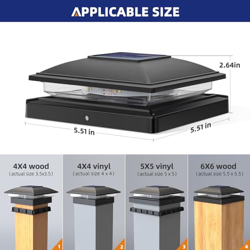 APONUO 12 Pack Fence Post Solar Lights, 2 Modes(Warm/Cool Light) Outdoor Waterproof 4x4 Post Solar Lights, Solar Powered Garden, Patio, Deck Decor for 4x4, 5x5, 5.5x5.5 Wood & Vinyl Posts, Black - Image 4