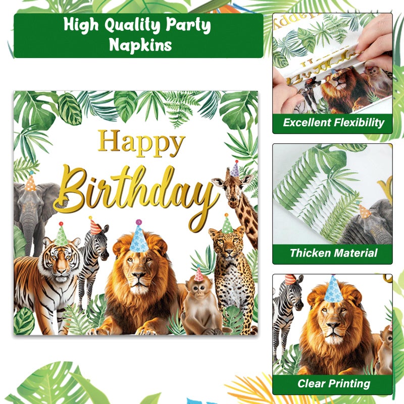 CHUNNIN 96Pcs Jungle Animals Plates and Napkins Safari Happy Birthday Party Decorations Zoo Party Dessert Plates Wild Animals Lion Tiger Theme Tableware for 24 Guests Men Woman Adults Birthday Supplies - Image 4