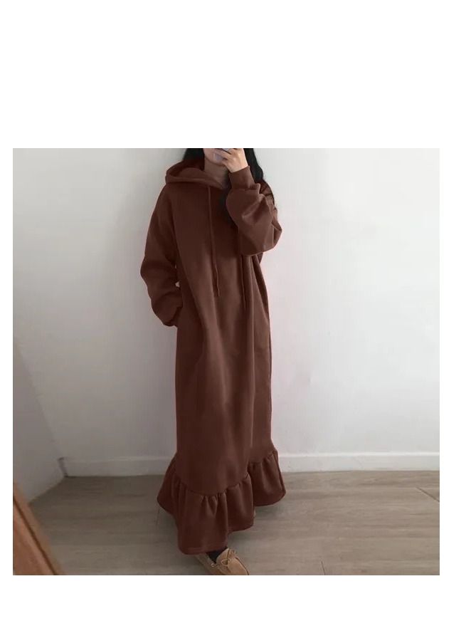 Loquat Casual Simple Hooded Plus-size Straight Dress 