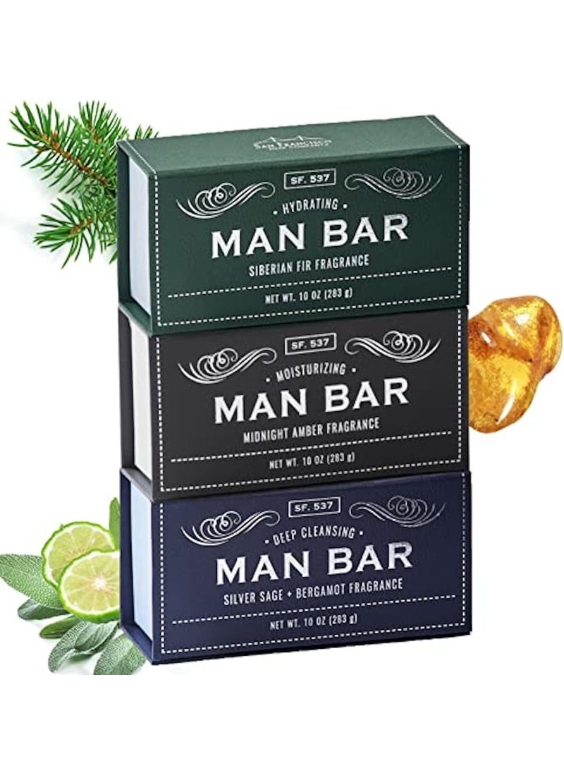 San Francisco Soap Company San Francisco Soap Company Man Bar 3Piece Gift Set 10 ounce Siberian Fir Midnight Amber Bergamot 