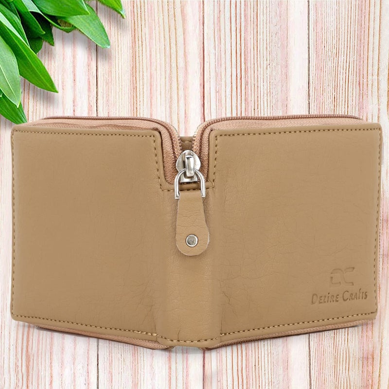 Dezire Crafts Men Formal, Casual Round Zip Artificial Leather Wallet (6 Card Slots) (Beige) - Image 3