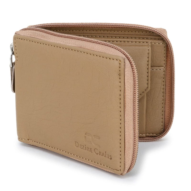 Dezire Crafts Men Formal, Casual Round Zip Artificial Leather Wallet (6 Card Slots) (Beige) - Image 1