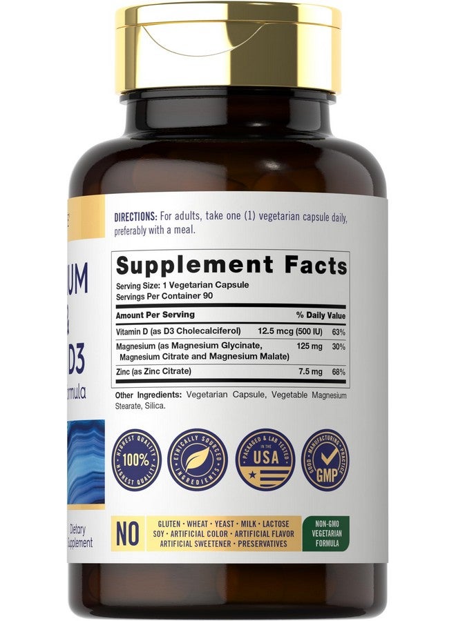 كارلايل مغنيسيوم زنك وفيتامين د3 | 90 كبسولة | تركيبة متطورة 3 في 1 | نباتي، غير معدل وراثيًا، وخالي من الغلوتين - Image 2