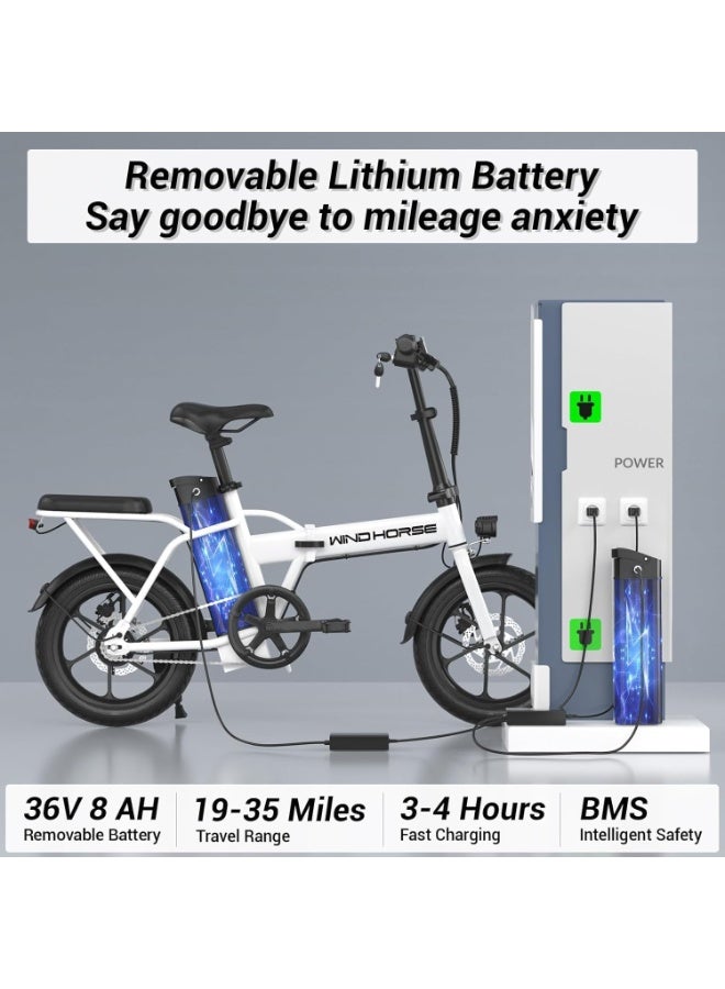 WINDHORSE W2A Folding Electric bike with 350W High Speed Motor, 36V 8AH Battery, 35 KM/H Speed, 30 KM Range, Dual Disk Brakes, Carbon Alloy Frame and 16 Inches Tires - Image 4