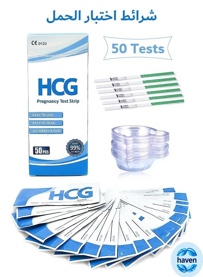 HAVEN 50 Pcs Pregnancy Test Strips with 50 Collection Cups, Early Detection Pregnancy Tests Kit, Highly Accurate Fast Results - Image 1
