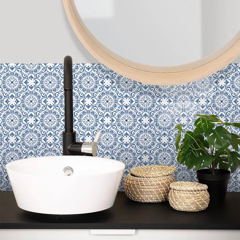 SVNOOC Peel & Stick Tile Stickers 12 PCS Self Adhesive Backsplash Decorative Wall Stickers for Kitchen Bathroom Tile Decals Waterproof & Removable 6" x 6" (Blue) - Image 5
