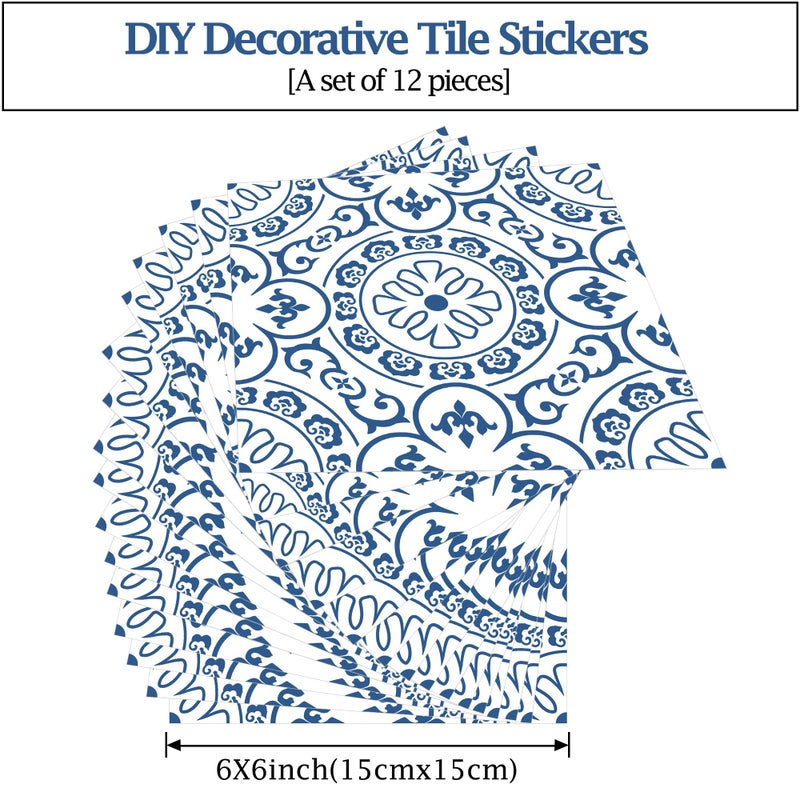 SVNOOC Peel & Stick Tile Stickers 12 PCS Self Adhesive Backsplash Decorative Wall Stickers for Kitchen Bathroom Tile Decals Waterproof & Removable 6" x 6" (Blue) - Image 3