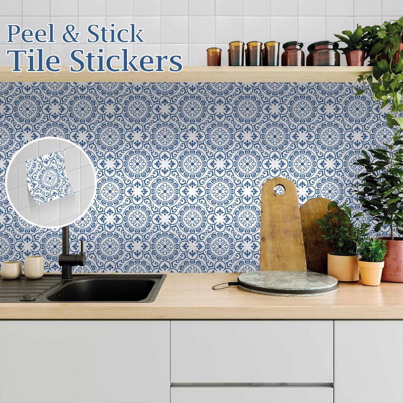 SVNOOC Peel & Stick Tile Stickers 12 PCS Self Adhesive Backsplash Decorative Wall Stickers for Kitchen Bathroom Tile Decals Waterproof & Removable 6" x 6" (Blue) - Image 2