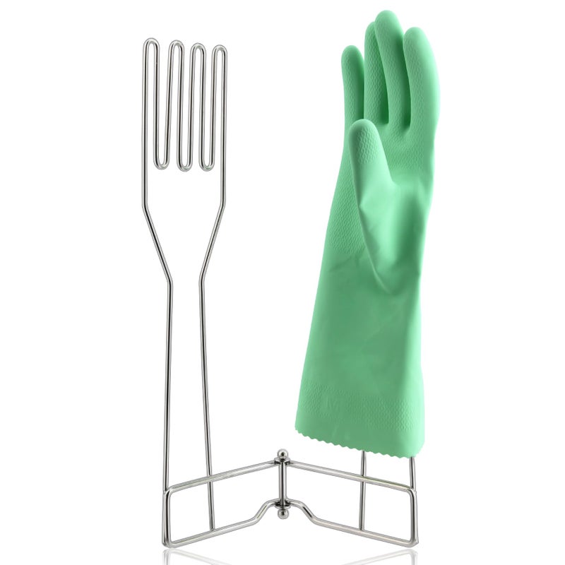 LEKUSHA Kitchen Gloves Drying Rack SUS 304 Stainless Steel Dish Gloves Holder Dry Cleaning Gloves Out from Inside and Outside SpaceSaving Dishwashing Gloves StandSilver