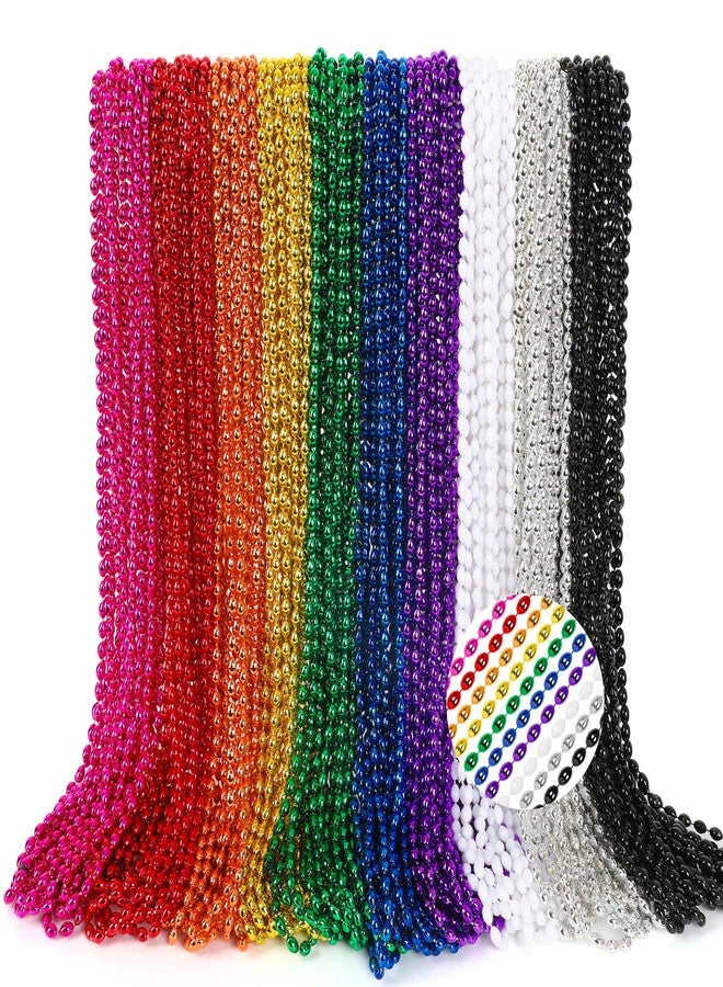 EOBOH Marid Gras Beads, 100PCS Oval Bead Necklace Party Favors, Metallic 10 Kinds of 32" Beaded Necklaces Stuff, Festival Parade Beads Bulk Throw Accessories for Mardi Gras Birthday Celebrations Decor - Image 1