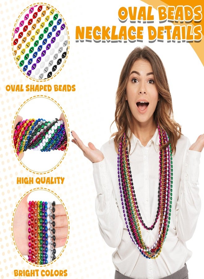 EOBOH Marid Gras Beads, 100PCS Oval Bead Necklace Party Favors, Metallic 10 Kinds of 32" Beaded Necklaces Stuff, Festival Parade Beads Bulk Throw Accessories for Mardi Gras Birthday Celebrations Decor - Image 3