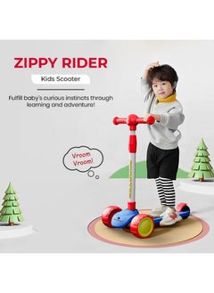 StarAndDaisy StarAndDaisy Kick Scooter for Kids 3+ Years / 3 Wheels Kids Scooter with LED Light, 4-Level Height Adjustable Handle, Foldable Design, Extra-Wide Deck, Rear Break (Red)  - Image 3