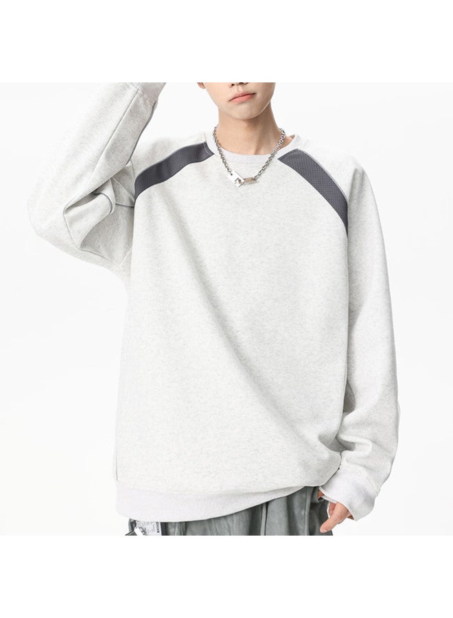 Homlean Heavyweight American Style Colorblock Crewneck Trendy Sweatshirt Men Autumn Loose Casual Sportswear Ha89 Heather Gray L - Image 5
