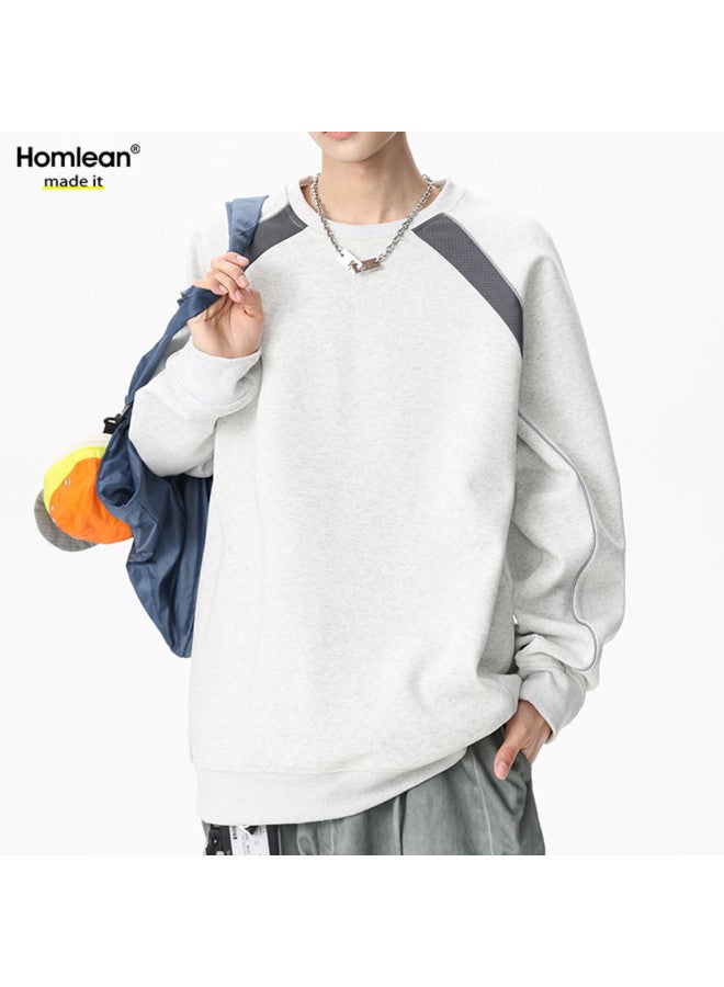 Homlean Heavyweight American Style Colorblock Crewneck Trendy Sweatshirt Men Autumn Loose Casual Sportswear Ha89 Heather Gray L - Image 1