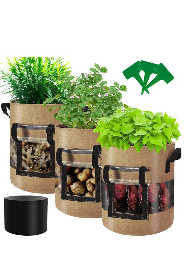 SYOSI SYOSI Visible Potato Grow Bags Potatoes Growing Containers with Handles Visible Space Heavy Duty Thickened Aeration Nonwoven Fabric Pots alse for Tomato Strawberry 10 Gallon with Flap 3-Pack  - Image 1