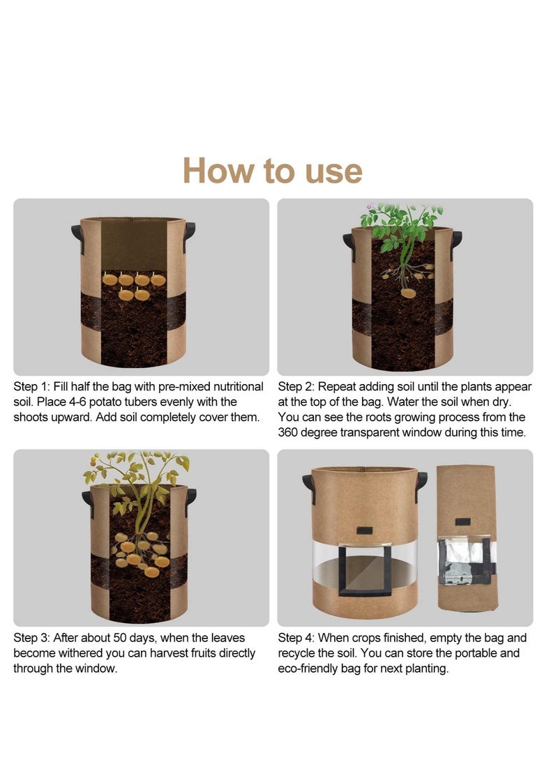 SYOSI SYOSI Visible Potato Grow Bags Potatoes Growing Containers with Handles Visible Space Heavy Duty Thickened Aeration Nonwoven Fabric Pots alse for Tomato Strawberry 10 Gallon with Flap 3-Pack  - Image 4