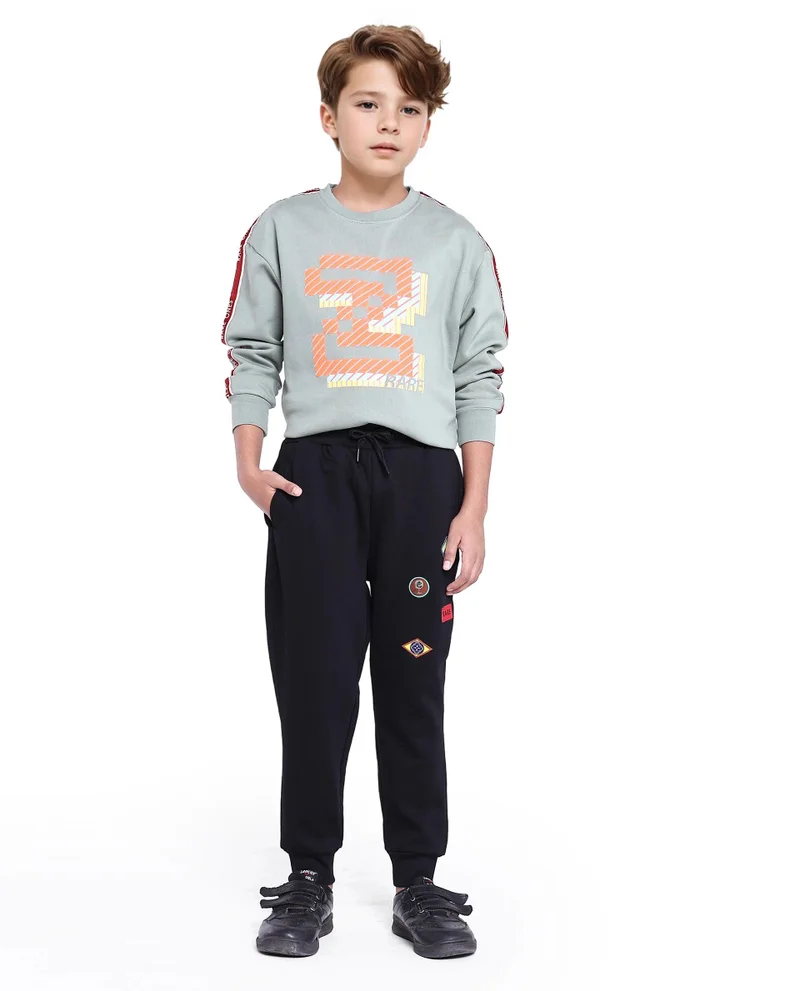 رير ونز Rare Ones Kids Karo Black Cotton Poly Drawstring Applique Trackpant
