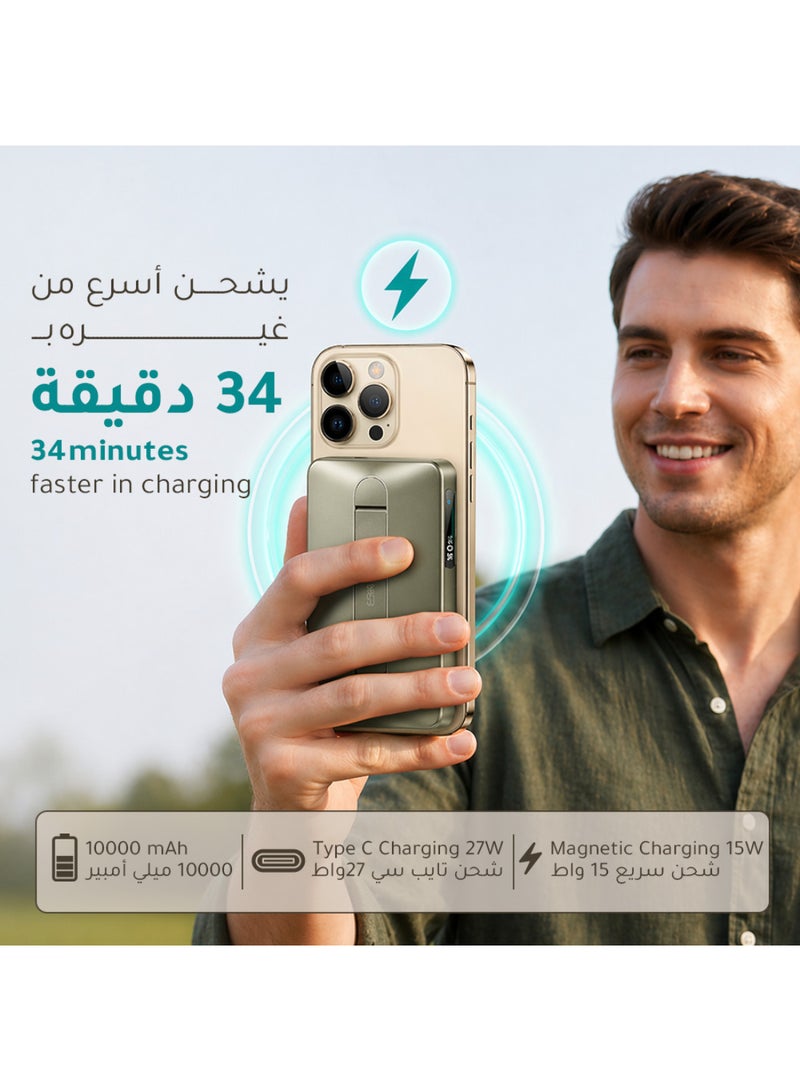 اي اس ار ESR بطارية شحن ماج سيف متنقلة 10000mAh (Qi2 معتمد) شحن سريع 15 واط، مع مسند قابل للطي، شاشة LED، شاحن MagSlim 27 واط، تيتانيوم 10000 mAh - Image 3