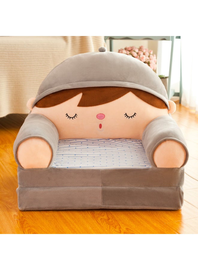 Foldable Children's Small Sofa Double-Layer Single Soft Thickened Nap Tatami Animal-shaped Backrest Seat-Color:Little Boy - Image 1