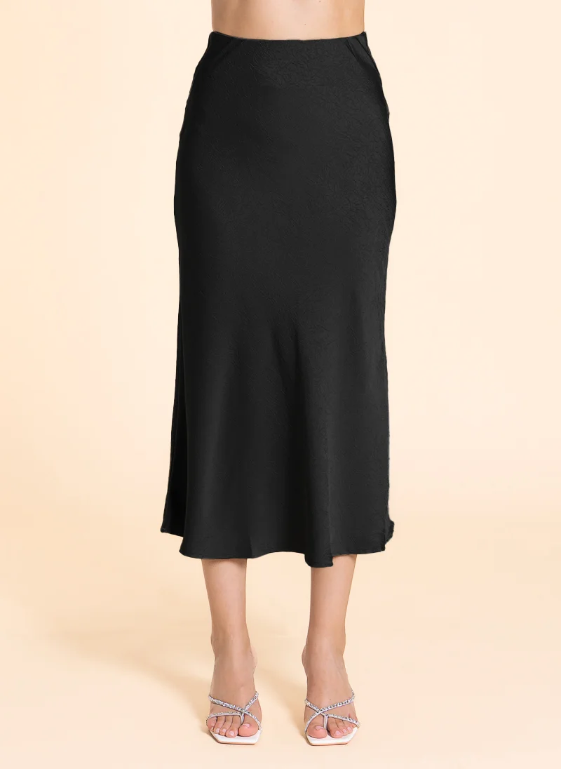SHAPES TEXTURED MIDI SATIN SKIRT