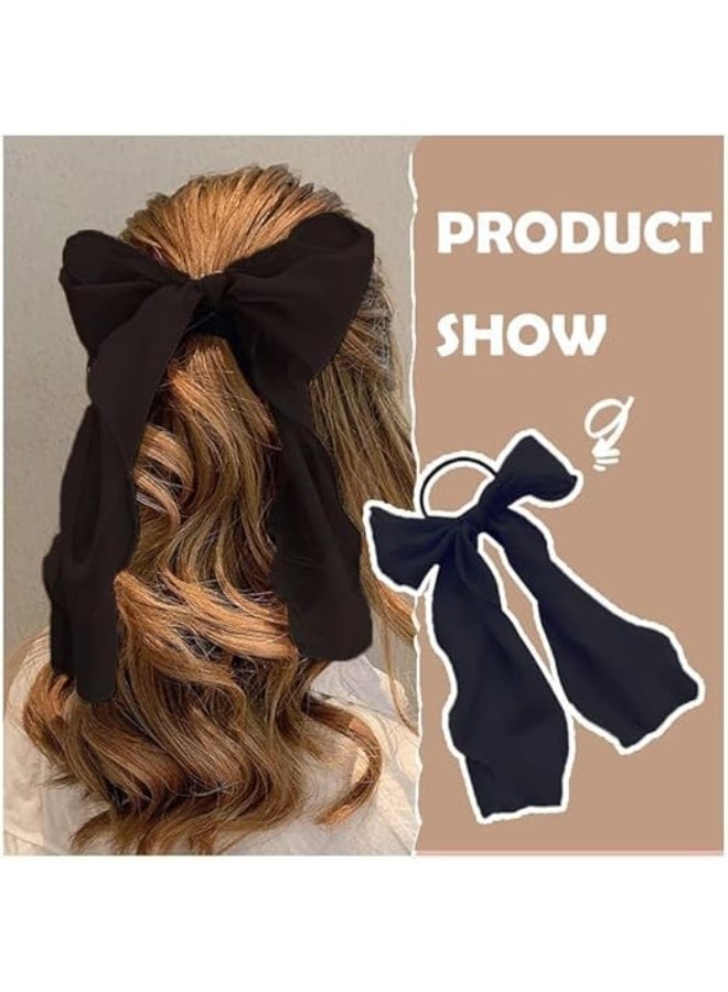 6Pcs Bow Hair Ties, Ribbons Scrunchies, Women Girls Scarf Scrunchie, Chiffon Bowknot Bunny Ear Scrunchy Long Tail Ponytail Holder, Summer Hair Bands, Hair Accessories with Bow - Image 3