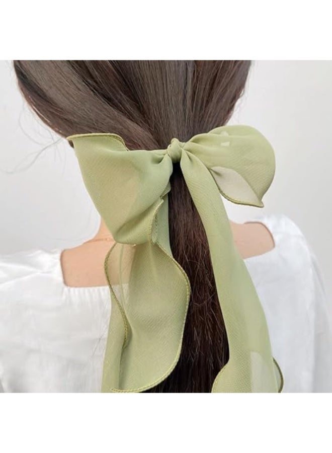 6Pcs Bow Hair Ties, Ribbons Scrunchies, Women Girls Scarf Scrunchie, Chiffon Bowknot Bunny Ear Scrunchy Long Tail Ponytail Holder, Summer Hair Bands, Hair Accessories with Bow - Image 5