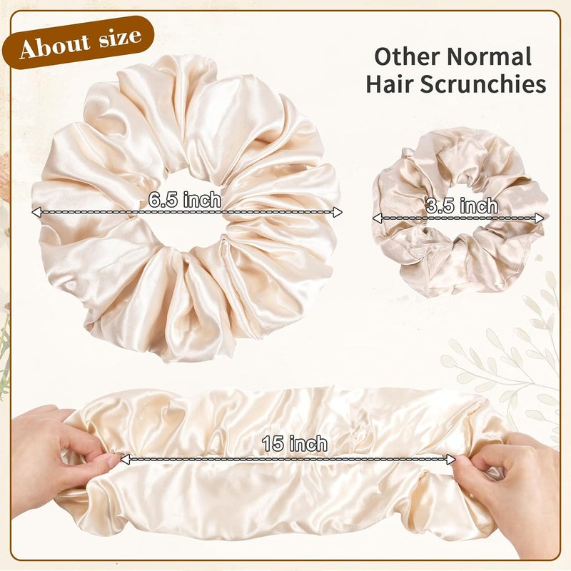 CEELGON Beige Big Satin Scrunchie6.5 Inches Jumbo Scrunchies Silky Hair Ties Oversized Ponytail Holderfor Thick Curly Hair Extra Large Hair Accessories for Women (Beige) - Image 2