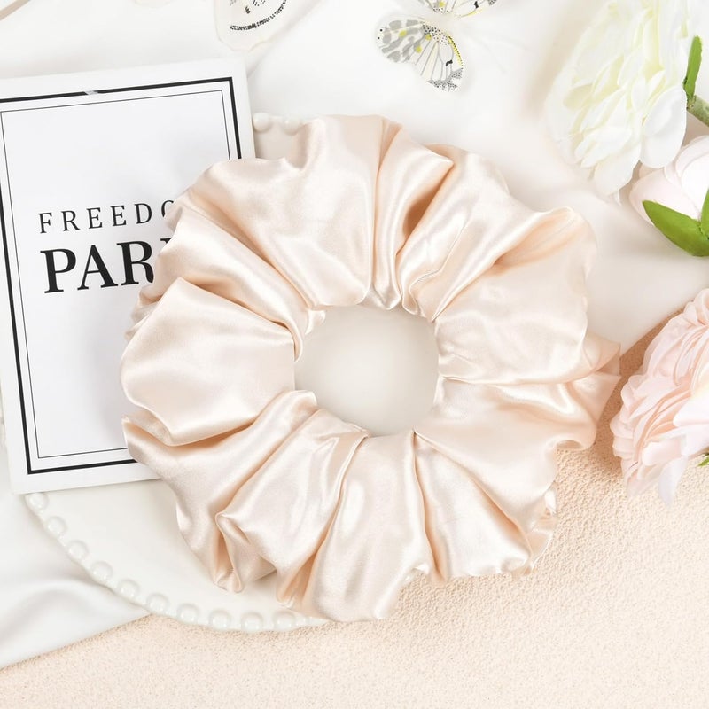CEELGON Beige Big Satin Scrunchie6.5 Inches Jumbo Scrunchies Silky Hair Ties Oversized Ponytail Holderfor Thick Curly Hair Extra Large Hair Accessories for Women (Beige) - Image 5