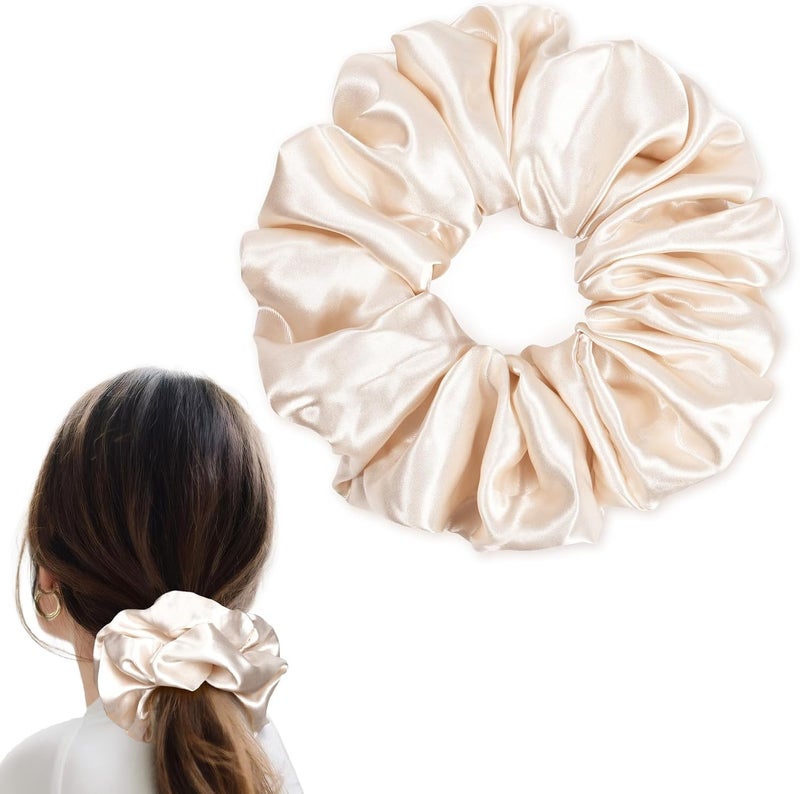 CEELGON Beige Big Satin Scrunchie6.5 Inches Jumbo Scrunchies Silky Hair Ties Oversized Ponytail Holderfor Thick Curly Hair Extra Large Hair Accessories for Women (Beige) - Image 1