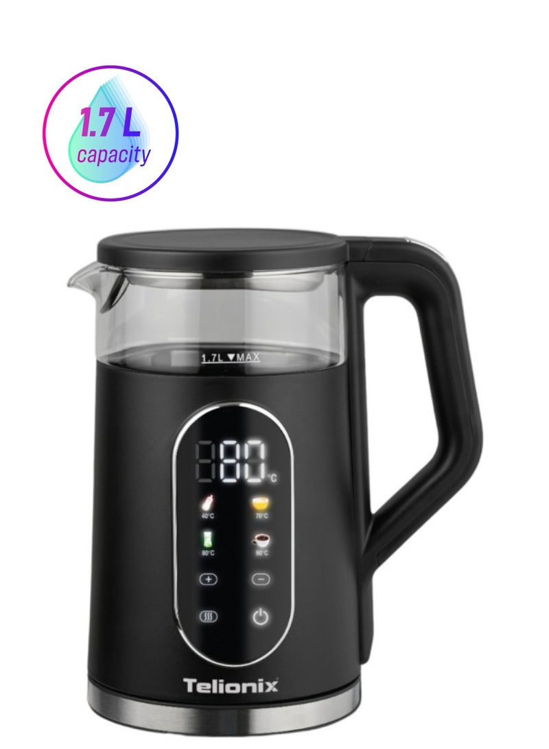 Telionix Digital Kettle, 1.7L Capacity, 360° Rotating Base, Borosilicate Glass, 13 Temperature Levels, Keep Warm, 2200W Power - Image 1