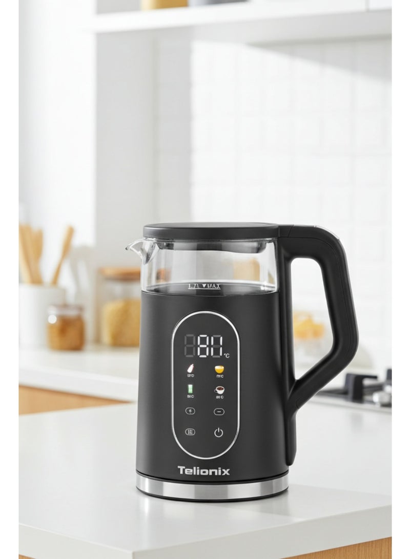 Telionix Digital Kettle, 1.7L Capacity, 360° Rotating Base, Borosilicate Glass, 13 Temperature Levels, Keep Warm, 2200W Power - Image 3