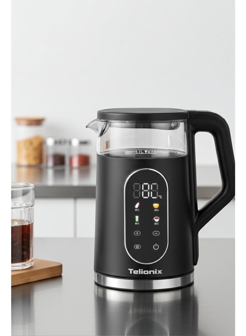 Telionix Digital Kettle, 1.7L Capacity, 360° Rotating Base, Borosilicate Glass, 13 Temperature Levels, Keep Warm, 2200W Power - Image 4