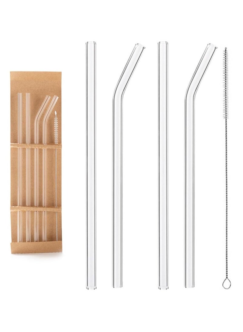 Glass Transparent Straw Set 5 Pieces - 4 x Straws, 1 x Brush, Healthy and Eco-friendly, Suitable for Everyday Drinking, Breakfast, Juice  - Image 1