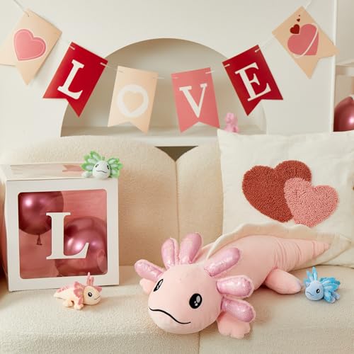 MaoGoLan 4 PCS Axolotl Stuffed Animal with Babies 33 Large Pink Axolotl Plush Toy Set for Kid Girl Boy Soft Salamander Plush Pillow Stuffed Animal for Valentines Birthday Gift Baby Shower Decor - Image 5