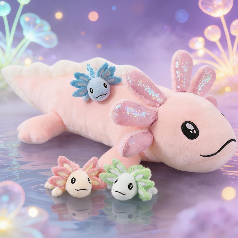 MaoGoLan 4 PCS Axolotl Stuffed Animal with Babies 33 Large Pink Axolotl Plush Toy Set for Kid Girl Boy Soft Salamander Plush Pillow Stuffed Animal for Valentines Birthday Gift Baby Shower Decor - Image 3