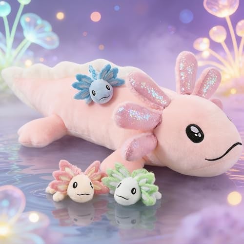 MaoGoLan 4 PCS Axolotl Stuffed Animal with Babies 33 Large Pink Axolotl Plush Toy Set for Kid Girl Boy Soft Salamander Plush Pillow Stuffed Animal for Valentines Birthday Gift Baby Shower Decor - Image 1