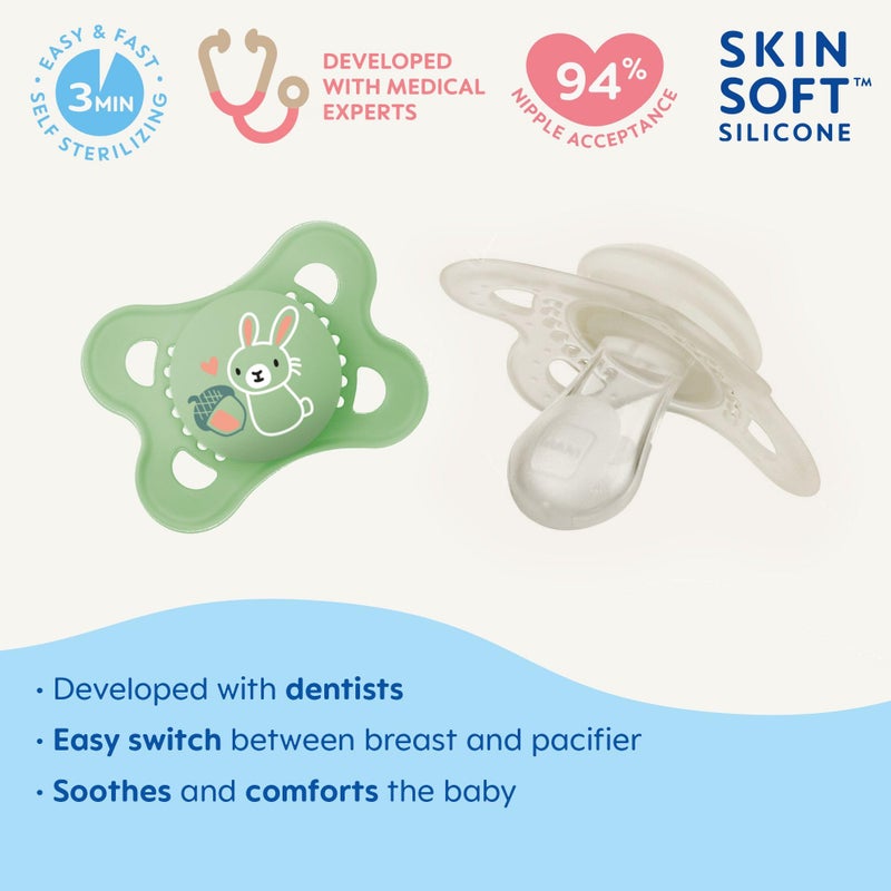 MAM Original Day & Night Pacifiers, Binky Pacifier for 0-6 Months, BPA-Free Silicone, Glows in The Dark, Best for Newborn Babies, Developed with Medical Experts, 2 Count Binkies, with Sterilizer Case - Image 2