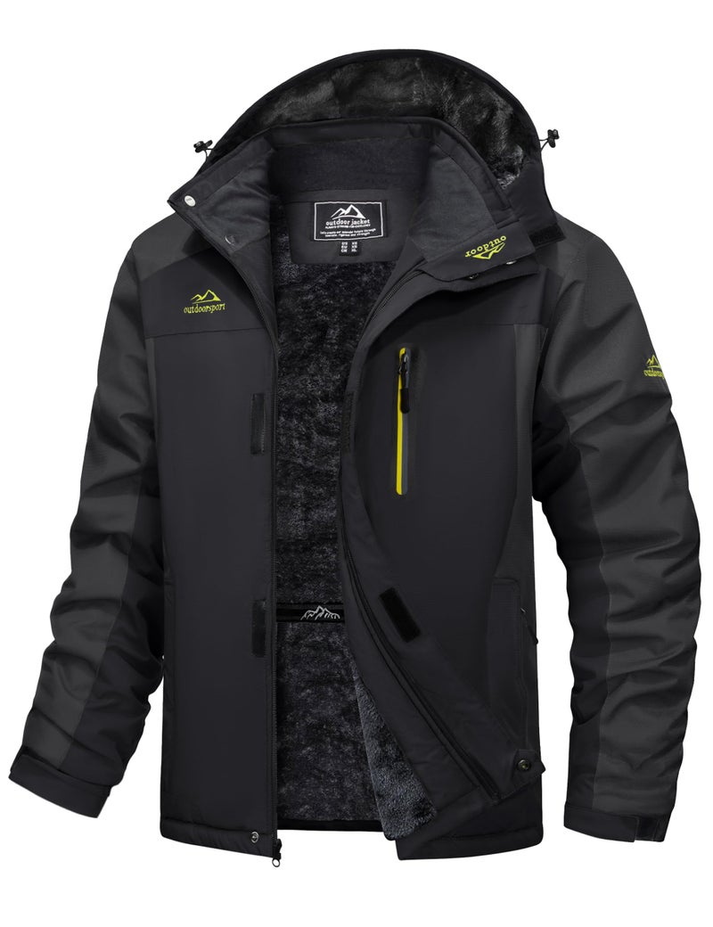 MAGCOMSEN Snowboard Jacket Men Winter Waterproof Ski Snow Parka Windbreaker Fleece Jacket with Hood Outdoor Hiking Dark Grey, L