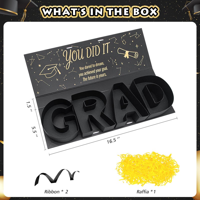 MJuAn Graduation Gift Box 2026,GRAD Letter Shaped Fillable Cardboard Box for Graduation Gifts, Snacks, Flowers & More,Includes Ribbon and Raffia,DIY Graduation Gift Ideas Boxes,Perfect Graduation Decor for High School or College Grads - Image 5