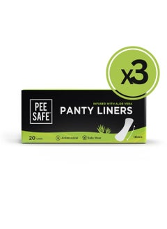 PEESAFE PeeSafe Daily Panty Liners with Aloe Vera, Curvy design for extra comfort, Cottony-Soft surface, Antibacterial, 185mm wide - 20 liners - Pack Of 3  - Image 1